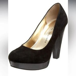 NWOT Chinese Laundry Black Suede Keep Up Platform Chunky Heel Pumps size 7.5.